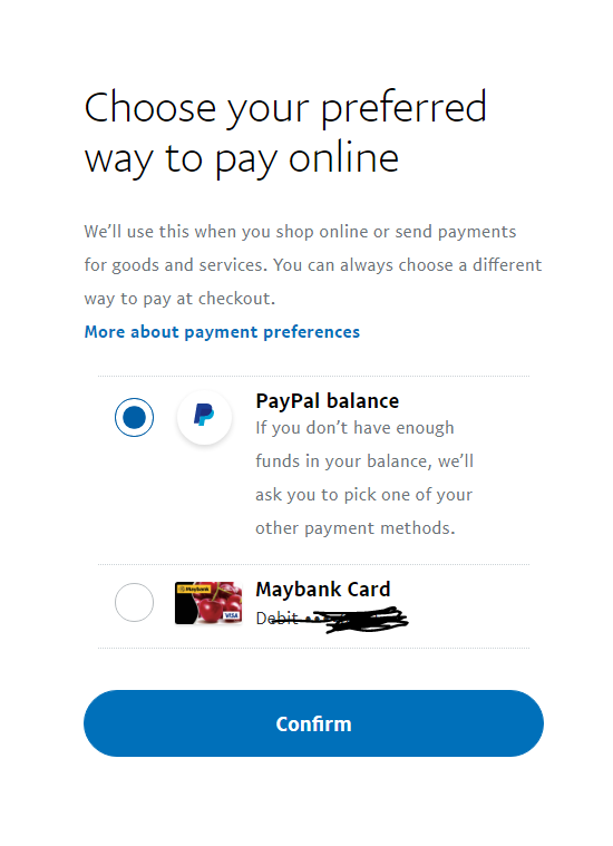 Proof that I've had set my preferred way to pay as PP balance