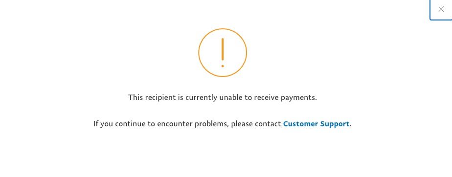 message displayed while sending payments to my account