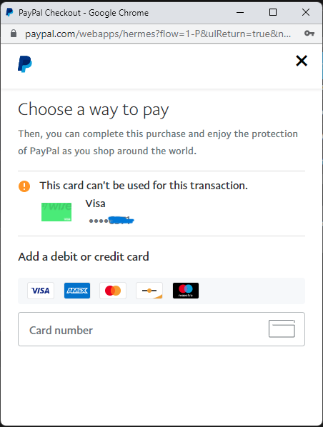 This card can't be used for this transaction