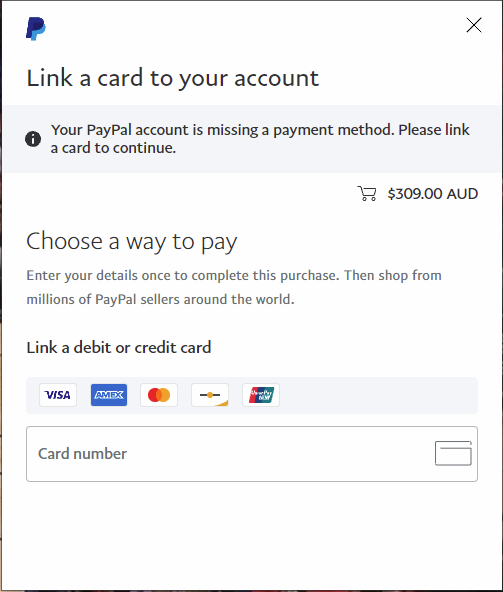 I'm trying to link my paypal to my playstation's payment methods