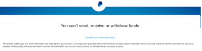 Paypal prompt to provide information