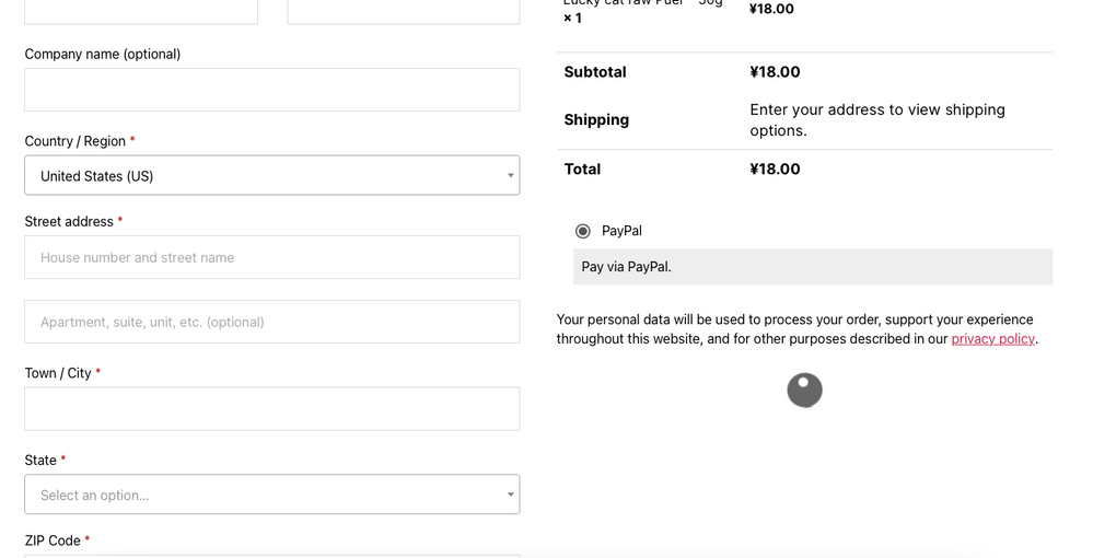 screenshot of PayPal checkout error message
