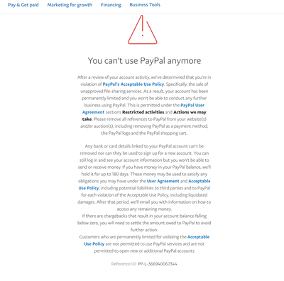 Paypal appeal not available