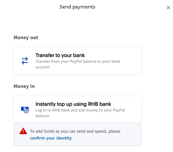 Adding funds clearance to paypal