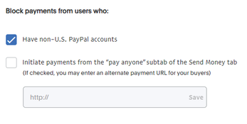 Setting that prevented the user from receiving payments from non US accounts