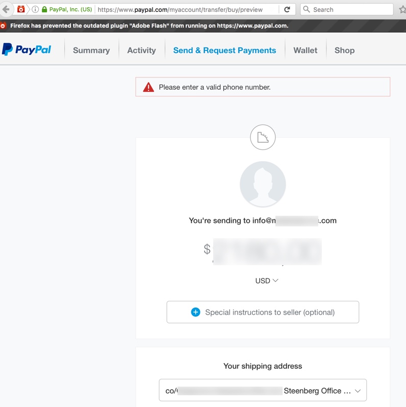 please enter a valid phone number paypal