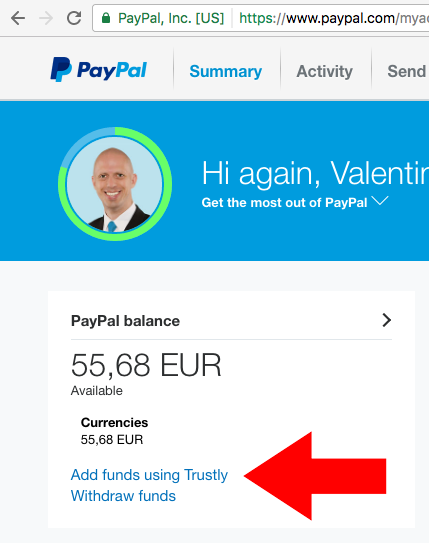PayPal Add funds using Trustly