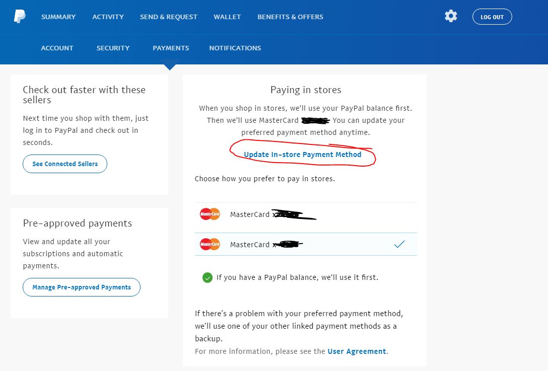 how to change default card in paypal