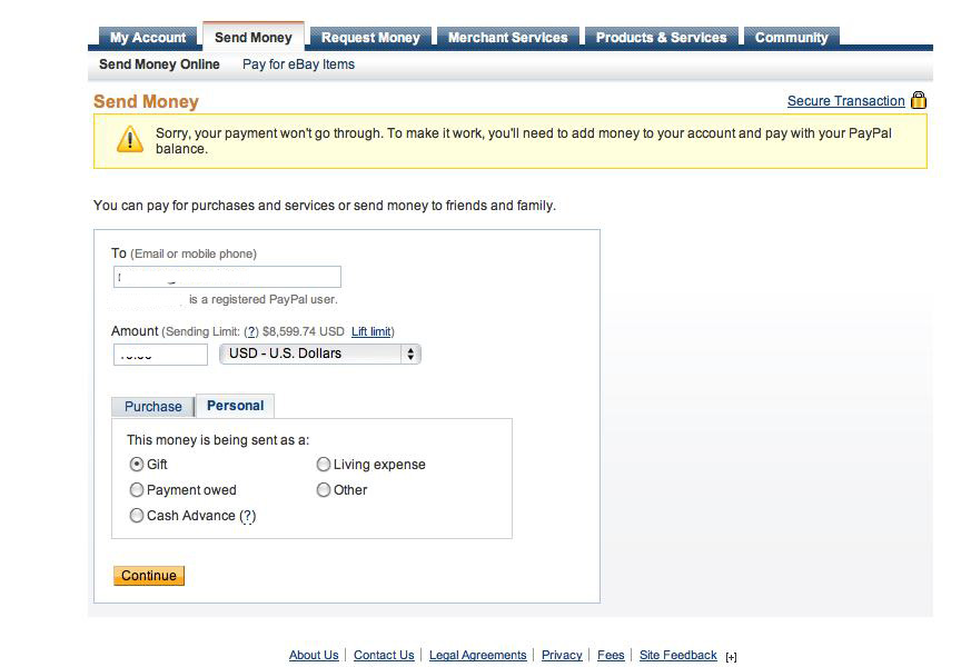 having trouble sending money using credit card - PayPal Community