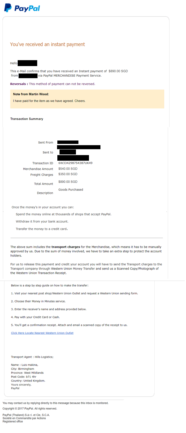 is service paypal a legitimate email address