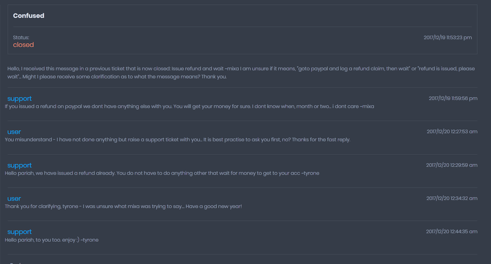 Clarified action, from seemingly more professional support staff.