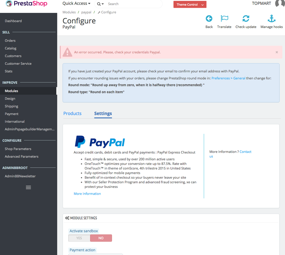 Prestashop screen
