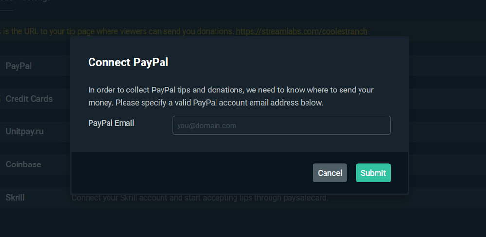 Insira o seu e-mail da Conta PayPal
