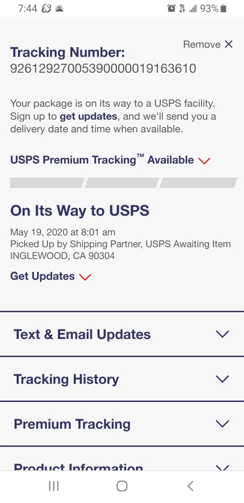 USPS TRACKING PROVIDED FROM COMPANY