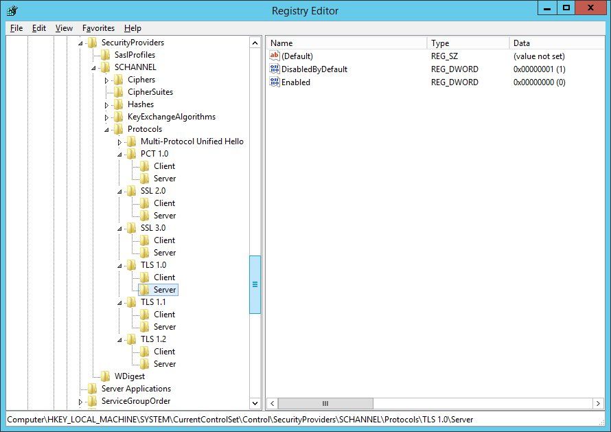 registry screenshot TLS 1.0