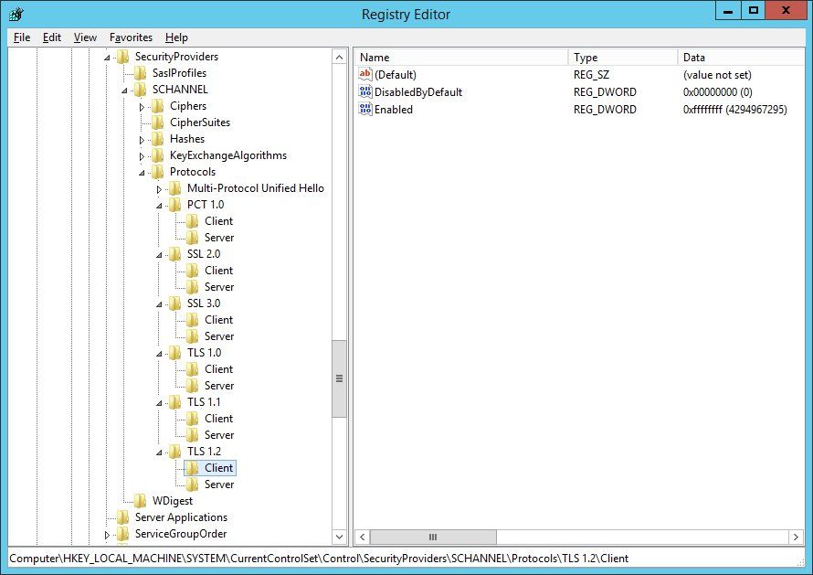 registry screenshot TLS 1.2