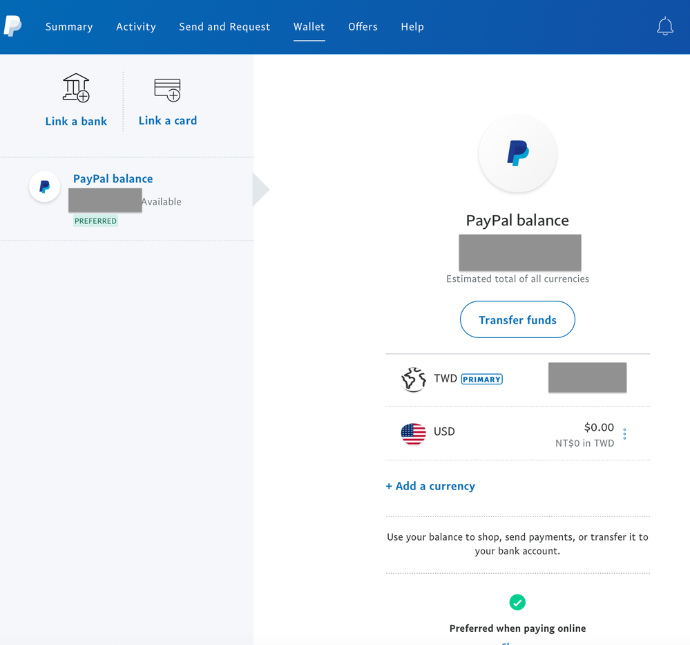 can t send money from paypal balance