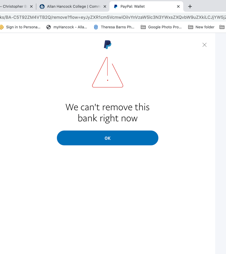 Trying to remove old bank info
